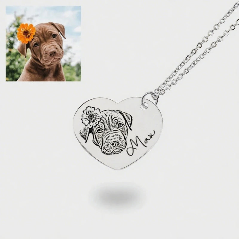 Colar Personalizado com Foto e Nome - Aço Inoxidável Impressão Preta