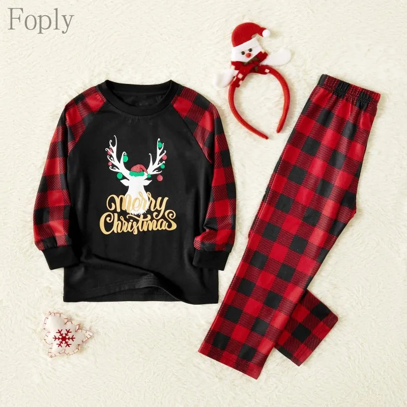 Pijama Algodão Natal Família Coordenado - Manga Comprida Mãe Pai Criança Xmas