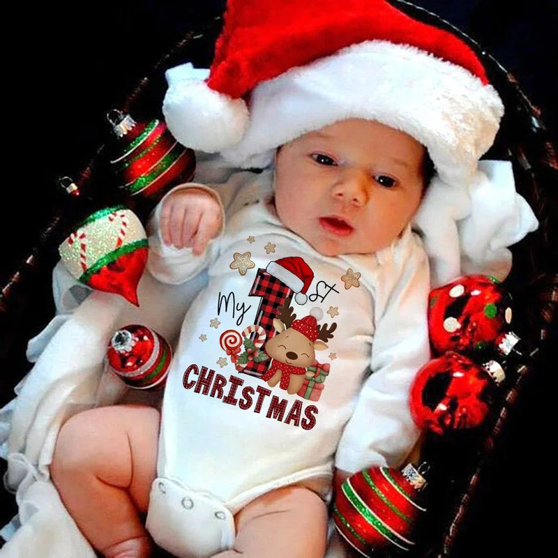 Body Bebé Primeiro Natal Rena - My First Christmas Manga Comprida Pai Natal
