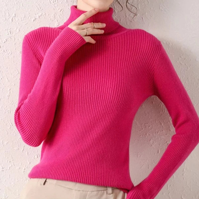 Camisola Cashmere Gola Alta Feminina - Manga Comprida Quente Inverno