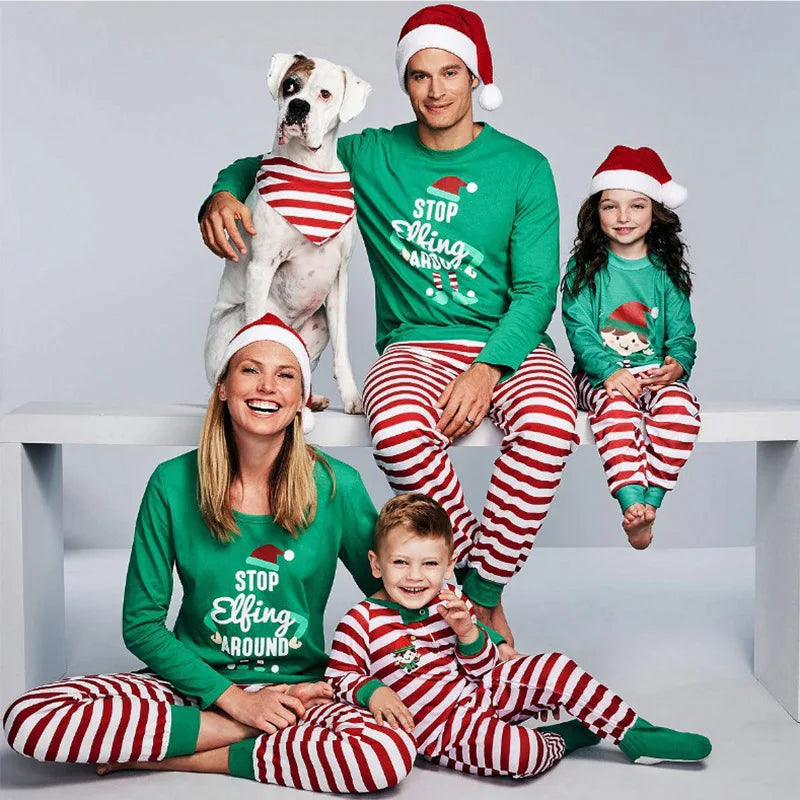 Pijama Algodão Natal Família Coordenado - Manga Comprida Mãe Pai Criança Xmas