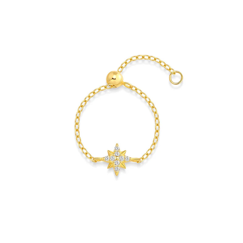 Anéis ROXI Prata 925 Sterling - Zircão Estrela Octogonal Ajustável para Mulheres