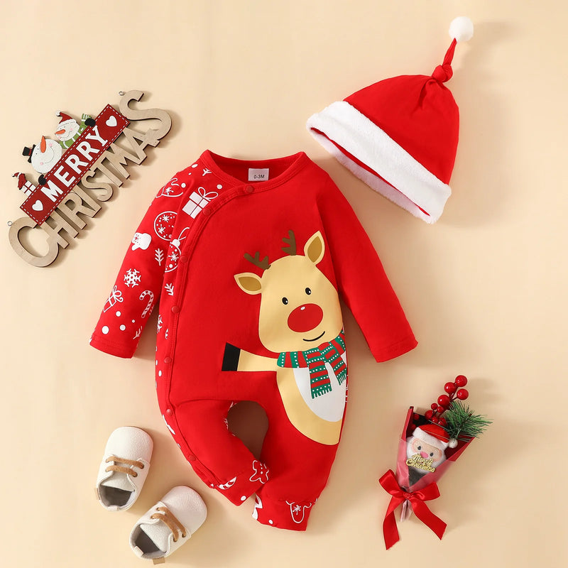 Body Bebé Primeiro Natal 2 Peças - My First Christmas Rena Jumpsuit Gorro 2025