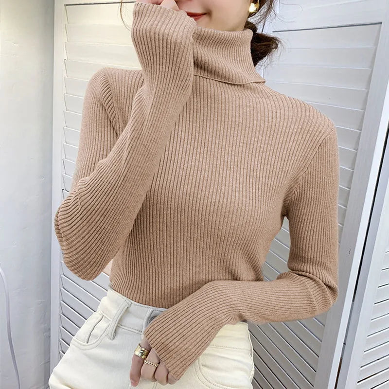 Camisola Cashmere Gola Alta Feminina - Manga Comprida Quente Inverno