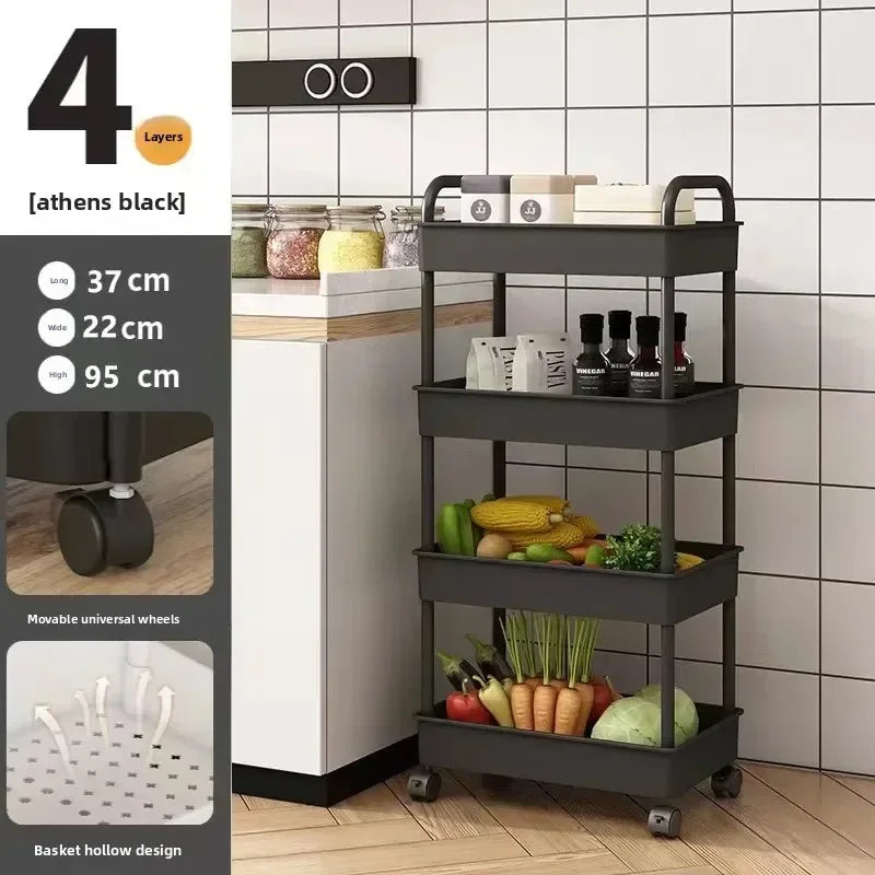 Carrinho de Armazenamento Multi-Níveis com Rodas - Organizador Cozinha Quarto Poupa Espaço