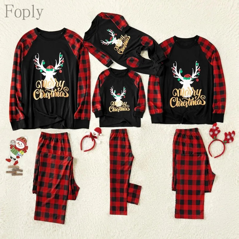 Pijama Algodão Natal Família Coordenado - Manga Comprida Mãe Pai Criança Xmas