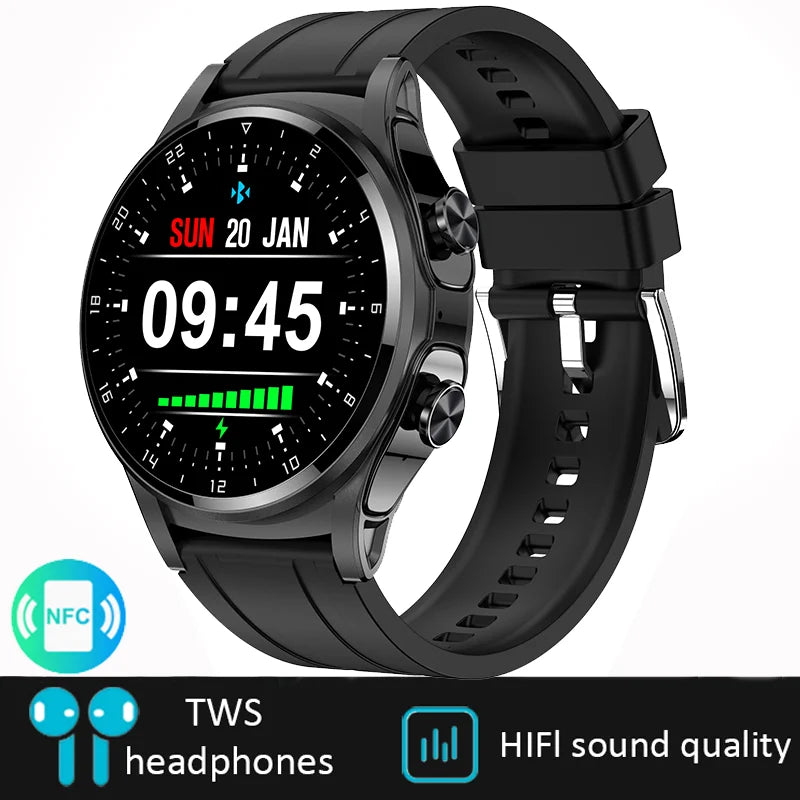 DAORKOW New 2 IN 1 Smart Watch TWS Earphone NFC Heart Rate Blood Oxygen Fitness Tracker Sport Watch Wireless Call Smartwatch Men