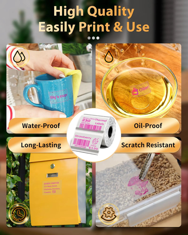 Etiquetas Térmicas Transparentes Phomemo M110 - 40x30mm Coloridas para Impressora M110/M220/M221/M120/M200