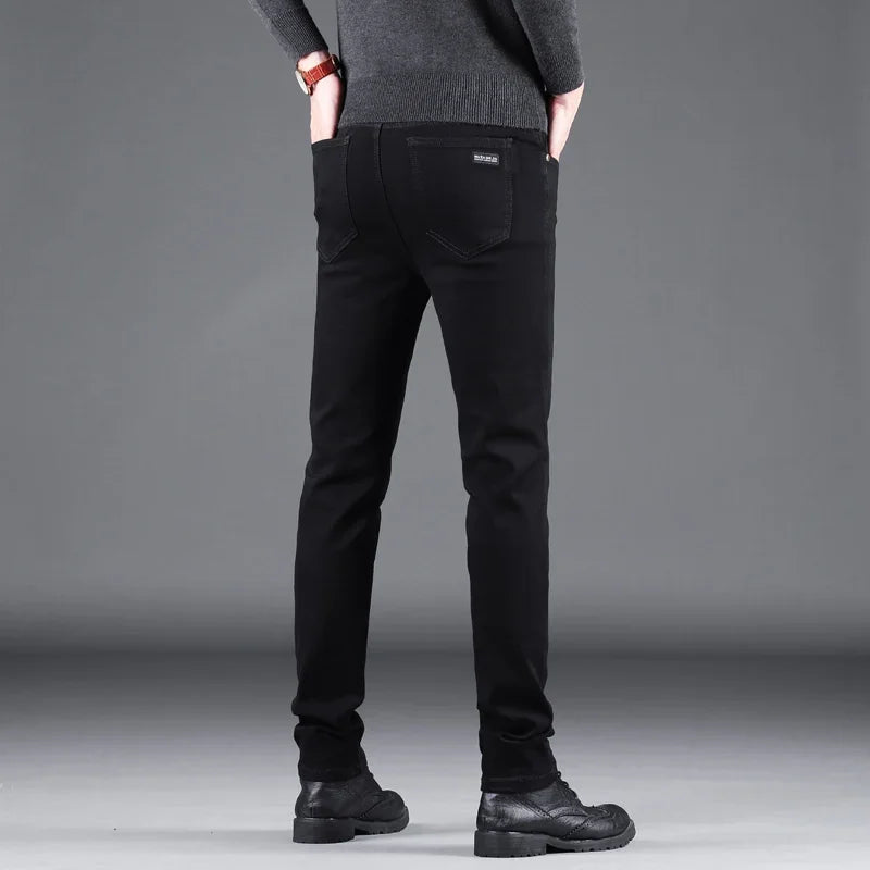 Jeans Masculinas Pretas Slim Fit - Elásticas Retas Business Vintage