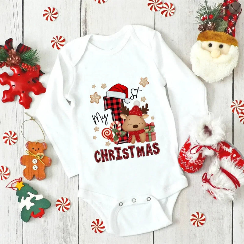Body Bebé Primeiro Natal Rena - My First Christmas Manga Comprida Pai Natal