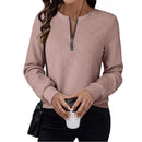 Sweatshirt Feminina Meio Fecho Manga Comprida - Pullover Casual Outono