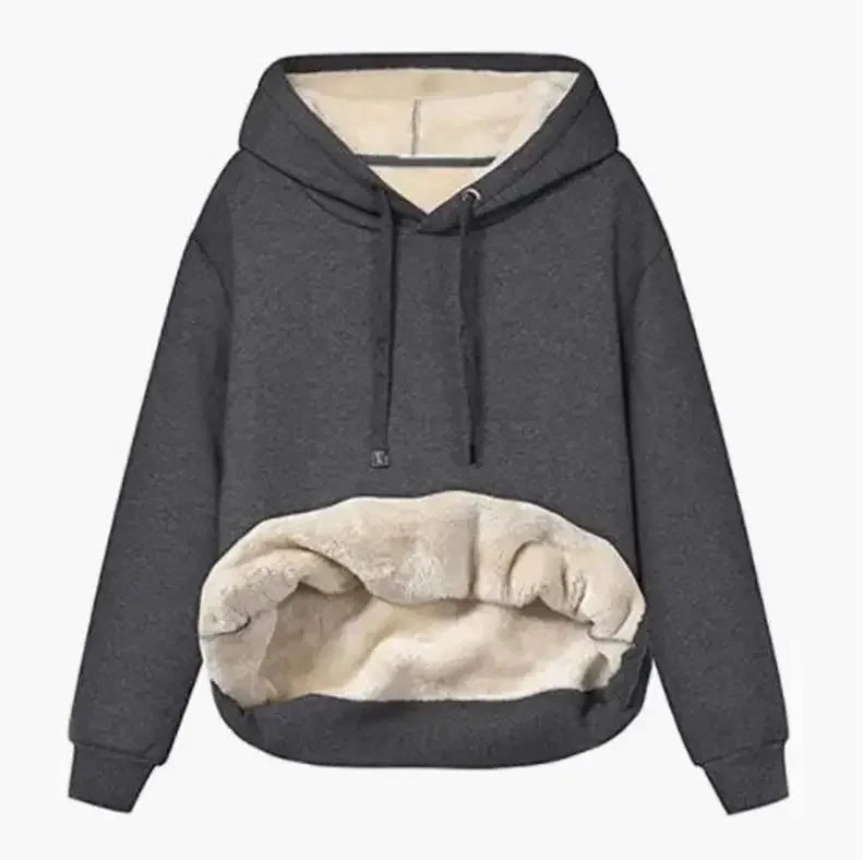 Casaco Fleece Feminino com Capuz - Fecho Éclair Manga Comprida Inverno S-2XL