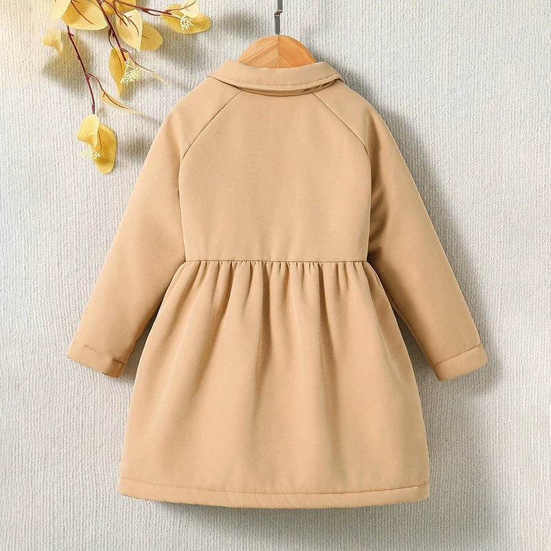 Casaco Fleece Menina Elegante Manga Comprida - Inverno Botões Parkas 2-7 Anos