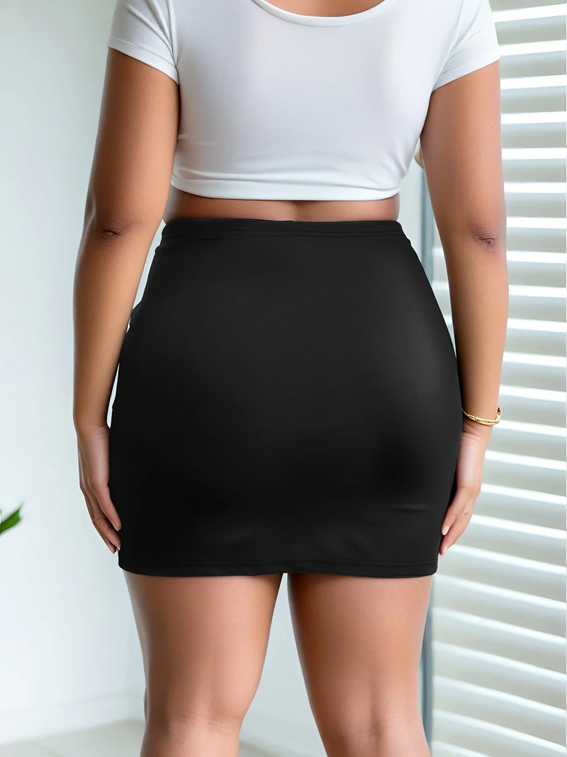 Saia Mini Bodycon Tamanho Grande - Cor Sólida com Fenda Lateral Lápis