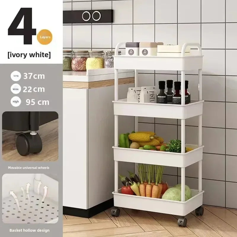 Carrinho de Armazenamento Multi-Níveis com Rodas - Organizador Cozinha Quarto Poupa Espaço