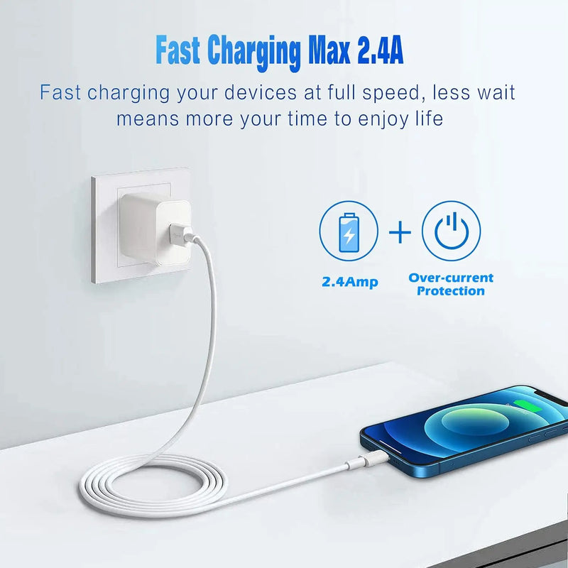 Cabo USB 3A para iPhone - Carregamento Rápido 1m/2m Lightning