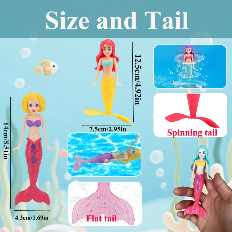 Brinquedos Sereia Mergulho 2/3/4 Peças - Coloridos À Prova de Água para Piscina Presente Crianças