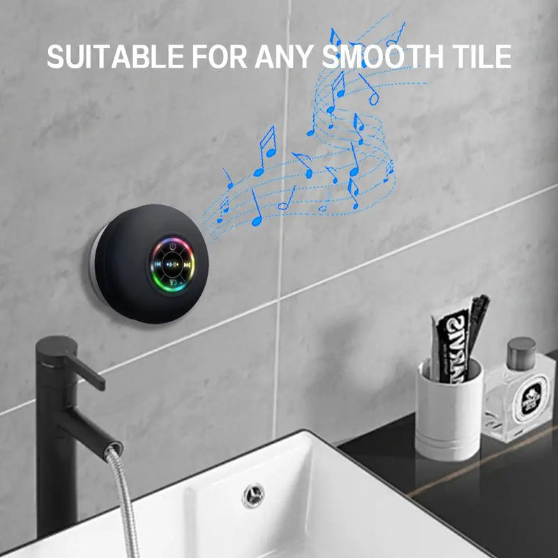 Coluna Bluetooth Mini À Prova de Água - Luzes LED Coloridas Ventosa Suporte Telemóvel