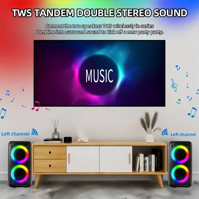 Coluna Karaoke Bluetooth com Microfone e LED - Rádio FM TWS Portátil