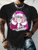 T-Shirt Natal Homem 3D Kawaii - Pai Natal DJ Colorida Harajuku Casual