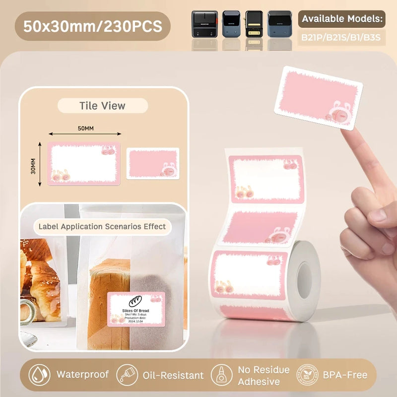 Papel Térmico Niimbot B21/B203/B3S - Etiquetas Autoadesivas Impermeáveis Resistentes a Óleo e Rasgos