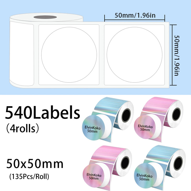 540 Etiquetas Circulares M110 50mm Impermeáveis - Papel Laser Redondo para P50 P1 DP30S M220