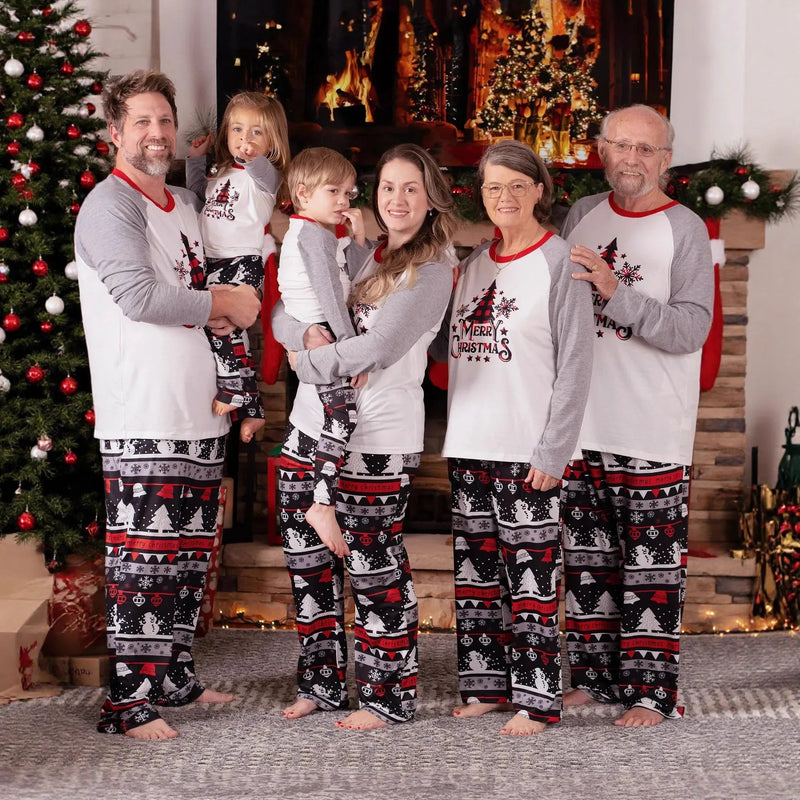 Pijama Algodão Natal Família - Conjunto Manga Comprida Mãe Pai Criança Xmas