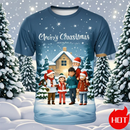 T-Shirt Natal Criança 2024 - Pai Natal 3D Impressão Street Hip Hop Manga Curta