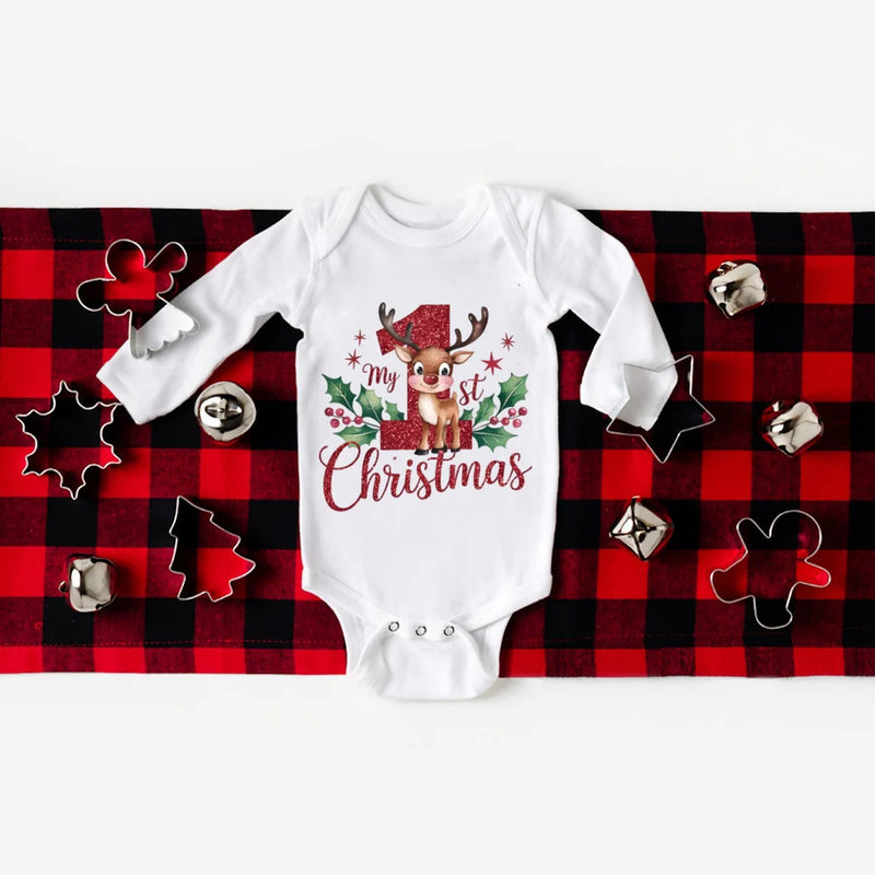Body Bebé Primeiro Natal - My 1st Christmas Manga Comprida Romper Xmas