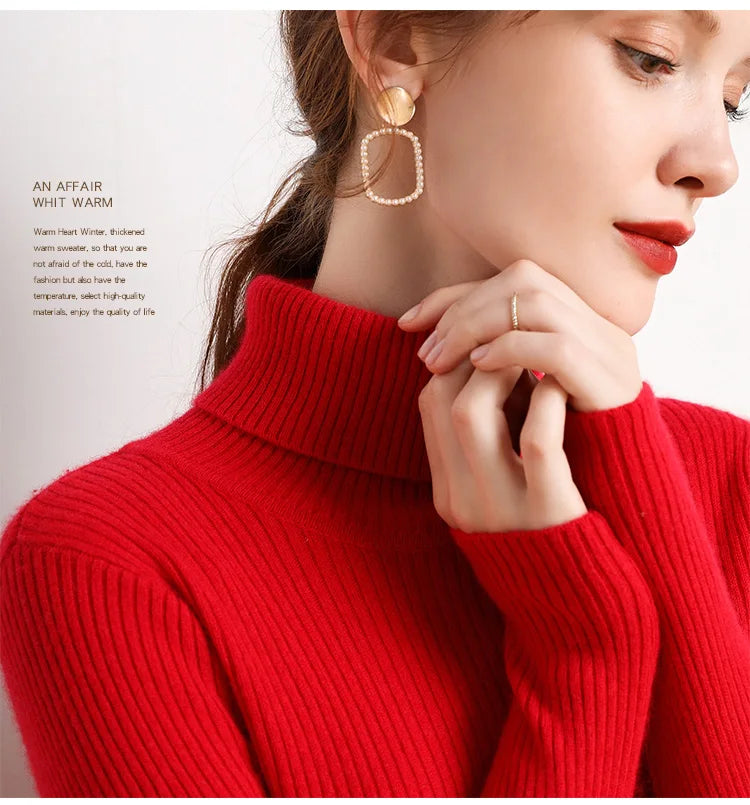 Camisola Cashmere Gola Alta Feminina - Manga Comprida Quente Inverno