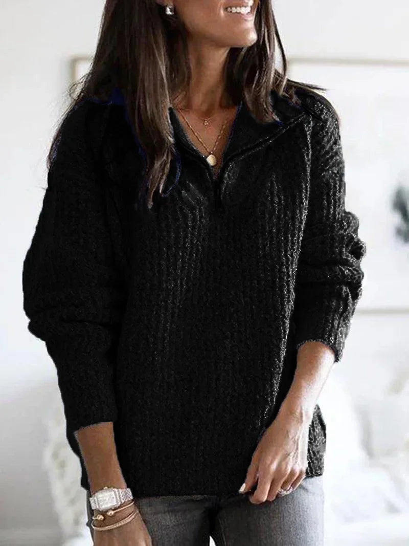 Camisola Pullover Feminina Outono Inverno - Manga Comprida Fecho Malha