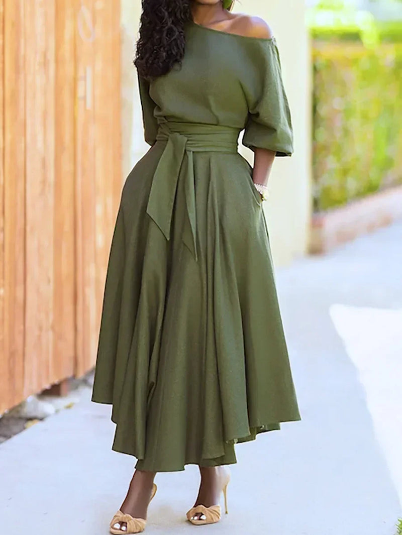 Vestido Longo Elegante Primavera - Manga Lanterna com Laço para Festa e Eventos