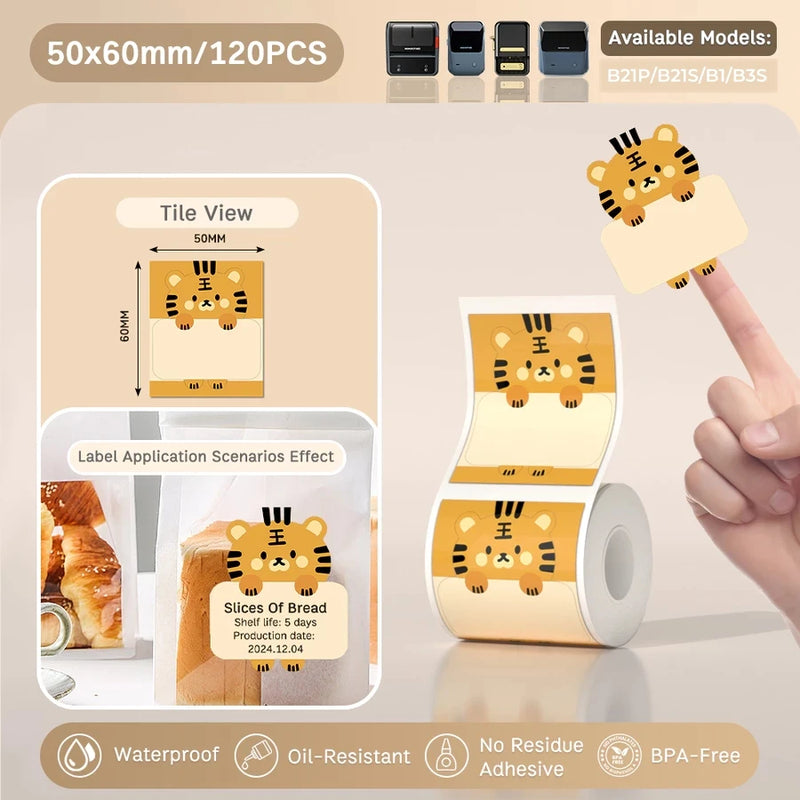 Papel Térmico Niimbot B21/B203/B3S - Etiquetas Autoadesivas Impermeáveis Resistentes a Óleo e Rasgos