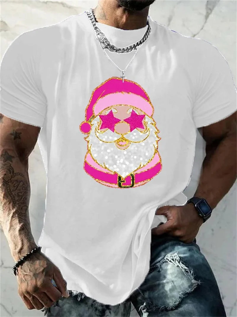 T-Shirt Natal Homem 3D Kawaii - Pai Natal DJ Colorida Harajuku Casual