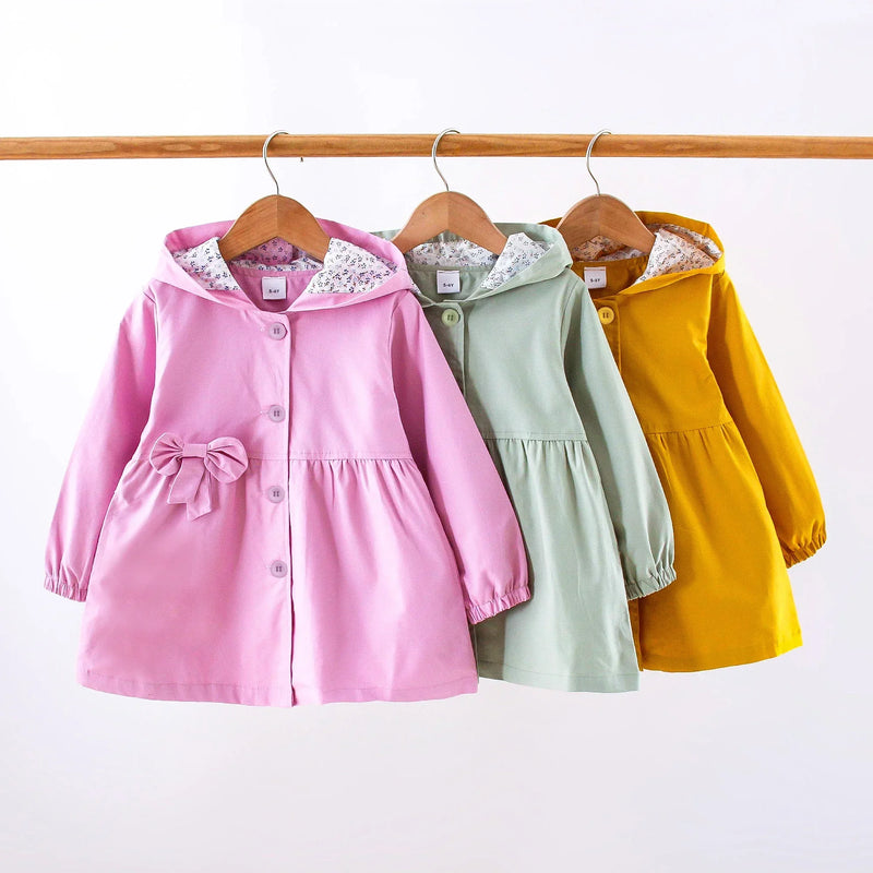 Casaco Menina Primavera Outono - Capuz Manga Comprida Flores Laço