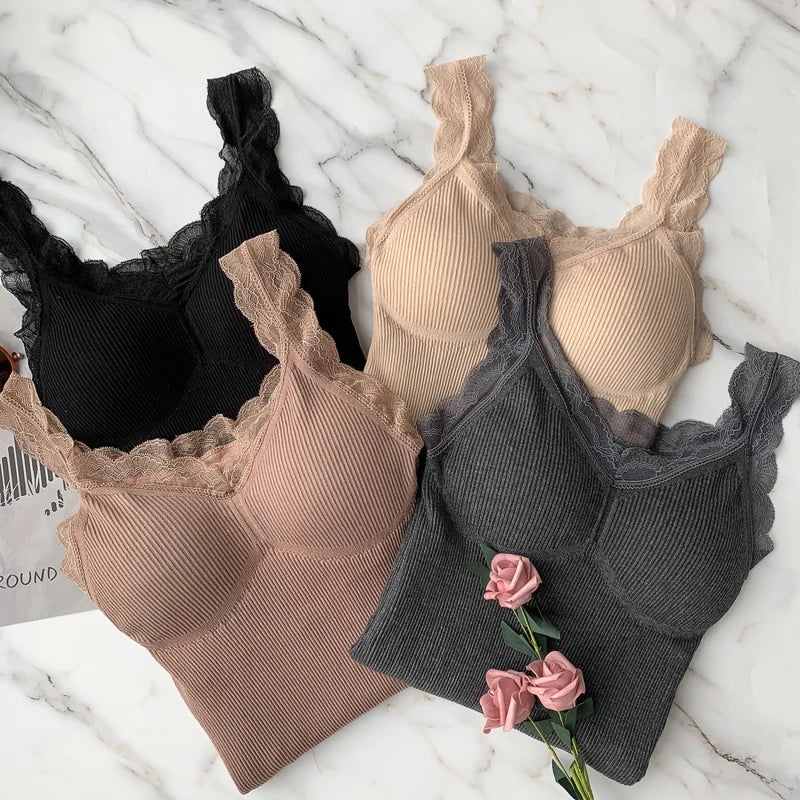 Camisola Interior Térmica Feminina - Roupa Inverno Quente Renda