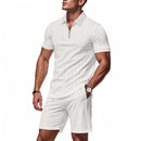 Conjunto Masculino Waffle Americano - Fecho Manga Curta e Calções Verão