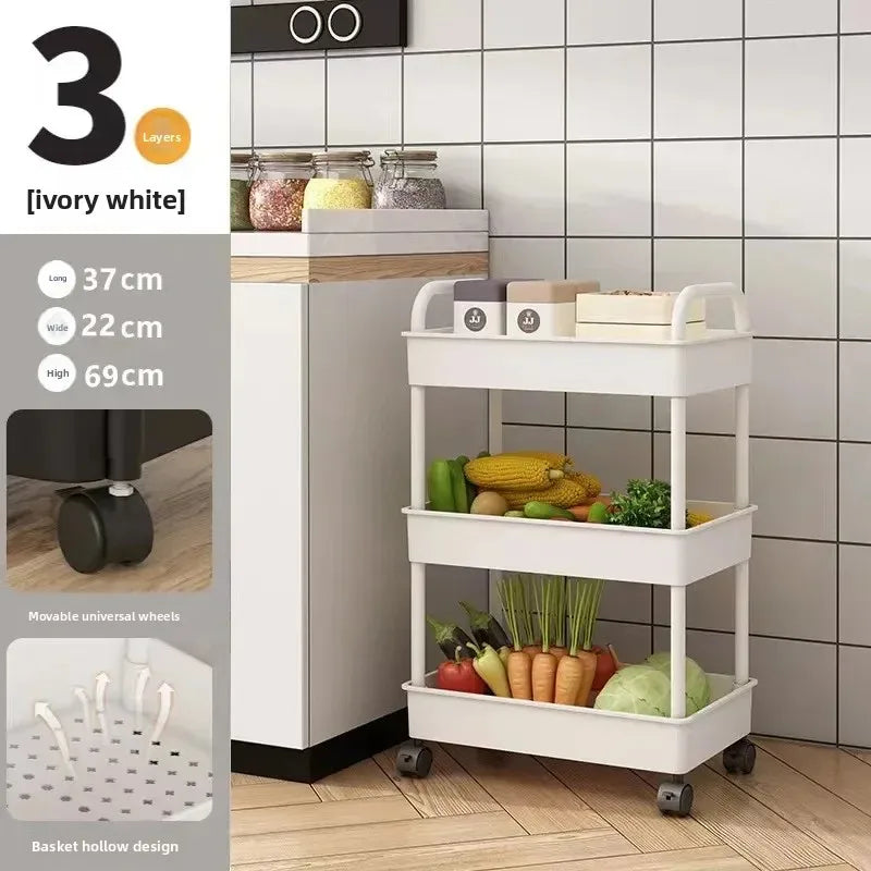 Carrinho de Armazenamento Multi-Níveis com Rodas - Organizador Cozinha Quarto Poupa Espaço