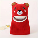 1pc Winter Cartoon Animal Knit Hat with Ear Flaps for Boys, Polyester Thermal Lined Hood, Christmas Outdoor Hiking Warm Cap