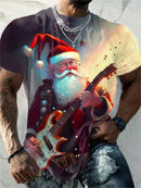 T-Shirt Natal Homem 3D Kawaii - Pai Natal DJ Colorida Harajuku Casual