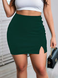 Saia Mini Bodycon Tamanho Grande - Cor Sólida com Fenda Lateral Lápis