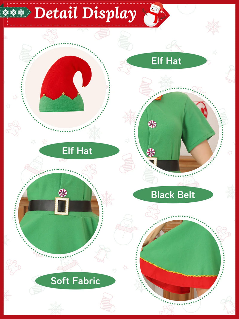 Christmas Family Matching Clothes New Year Christmas Elf Costume Father Mother Kids Clothing Set Boys Tops Pants Hat Belt Outfit
