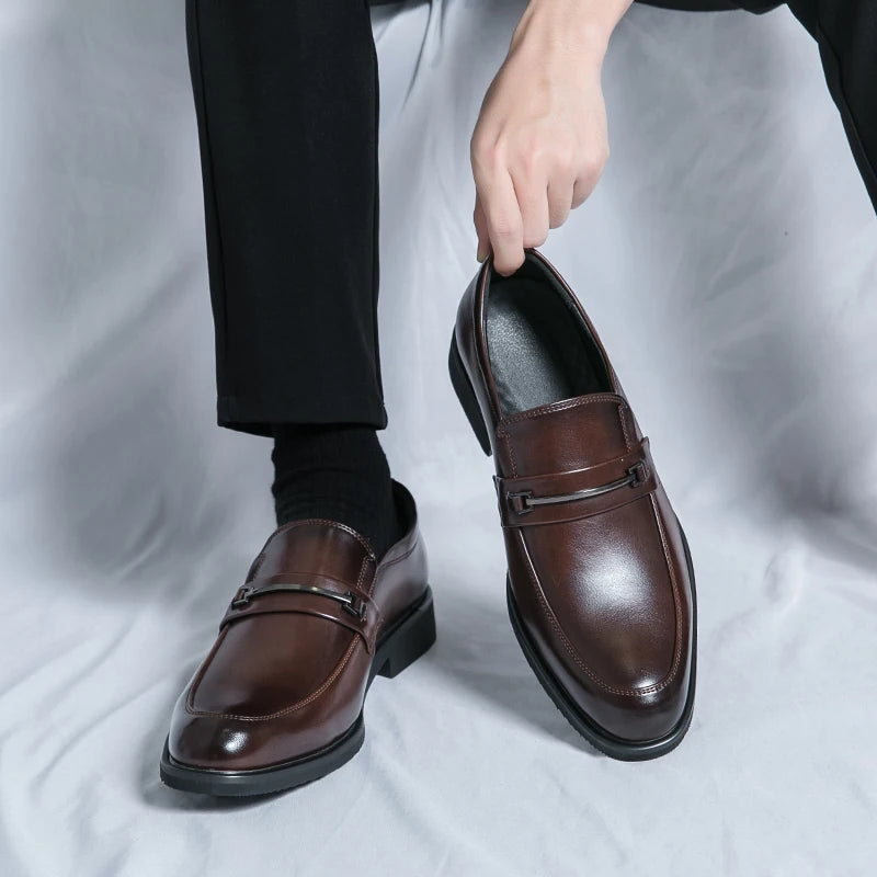 Sapatos Formais Masculinos Couro Clássicos - Mocassins Slip-On Respiráveis