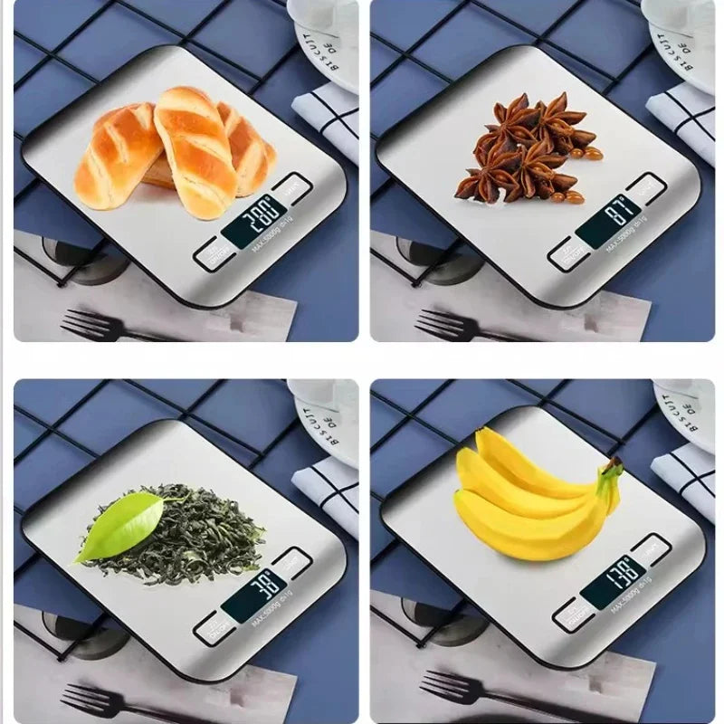 Balança Digital de Cozinha LED 5kg/1g - Painel Aço Inoxidável para Alimentos e Pastelaria