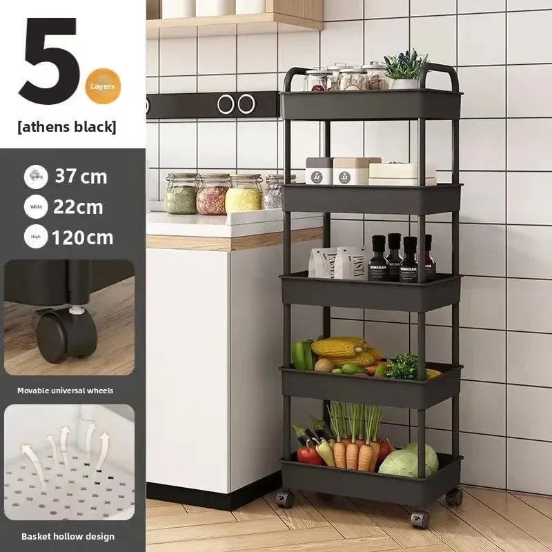 Carrinho de Armazenamento Multi-Níveis com Rodas - Organizador Cozinha Quarto Poupa Espaço