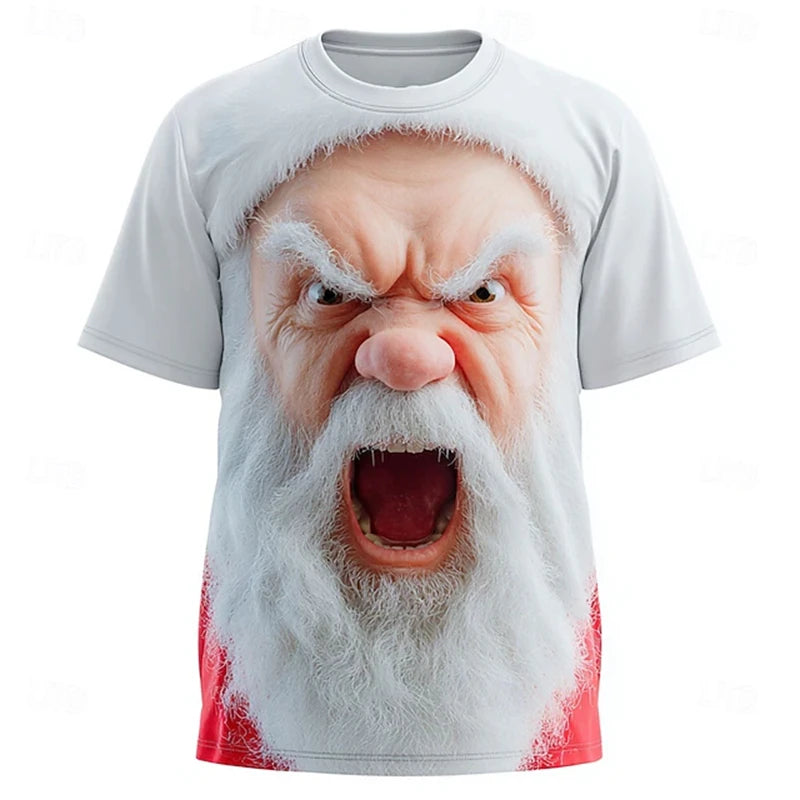T-Shirt Homem Natal 2026 - Pai Natal Divertido Manga Curta Moda Y2K