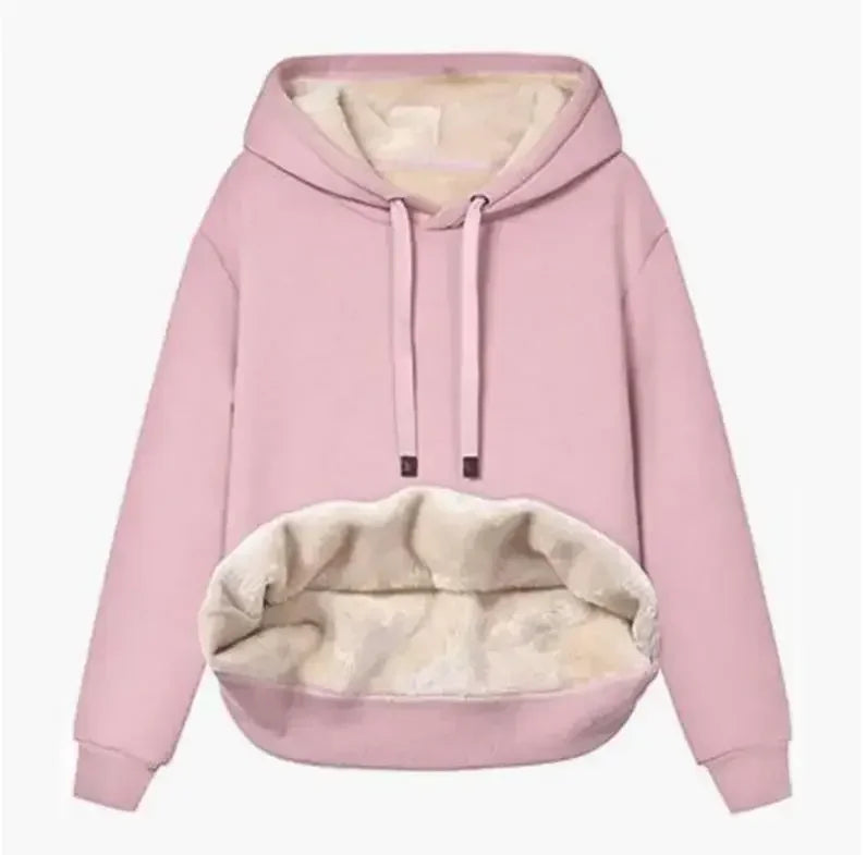Casaco Fleece Feminino com Capuz - Fecho Éclair Manga Comprida Inverno S-2XL