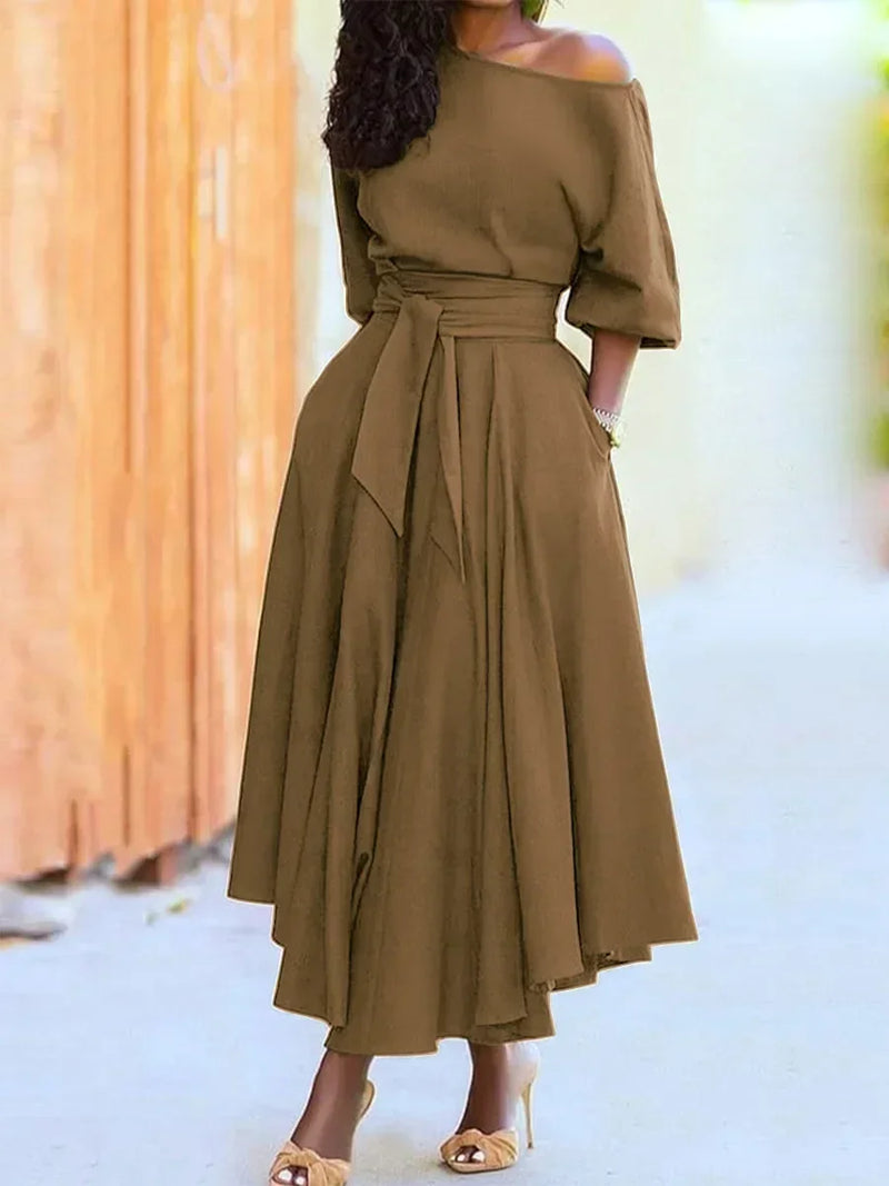 Vestido Longo Elegante Primavera - Manga Lanterna com Laço para Festa e Eventos