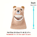 1pc Winter Cartoon Animal Knit Hat with Ear Flaps for Boys, Polyester Thermal Lined Hood, Christmas Outdoor Hiking Warm Cap