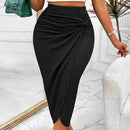 Saia Longa Malha Preta Sexy 2025 - Cintura Alta Midi Bodycon com Fenda
